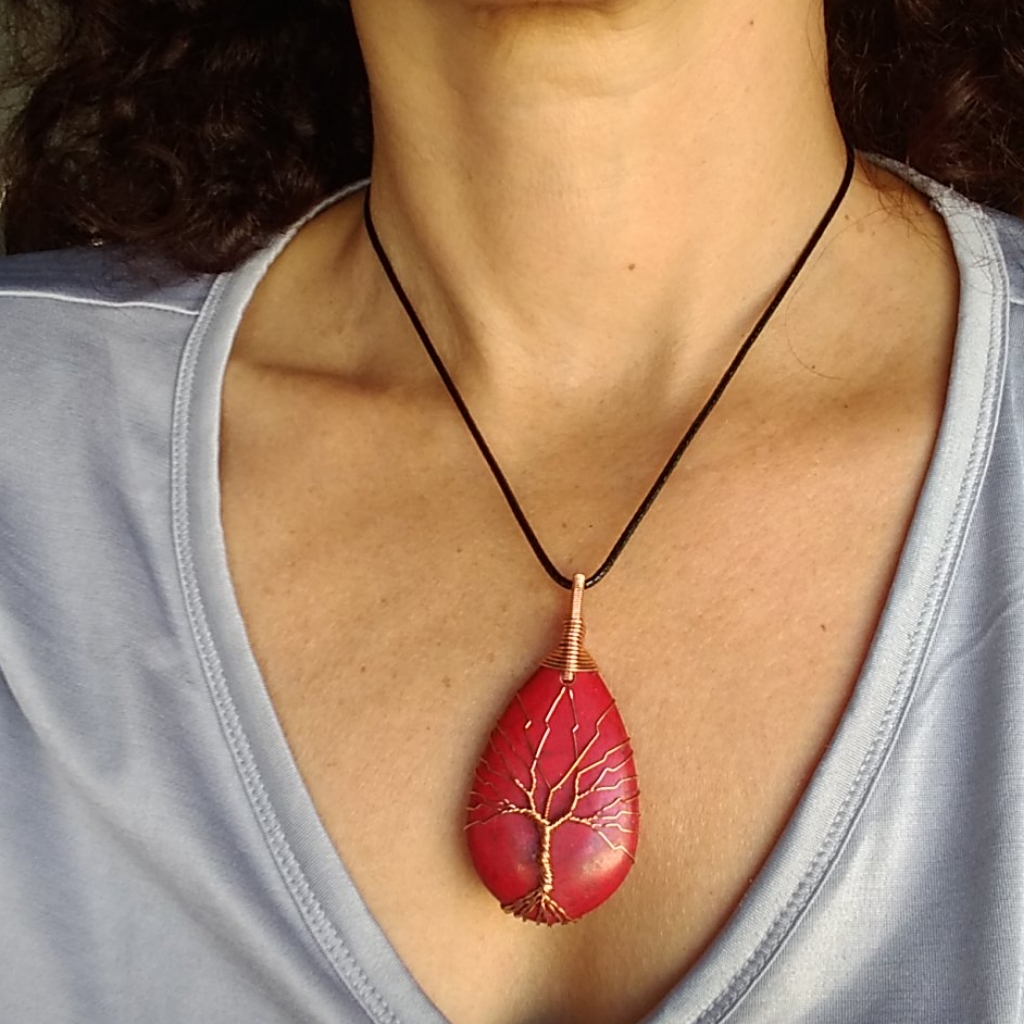 Red Agate Tree Of Life Necklace Handmade